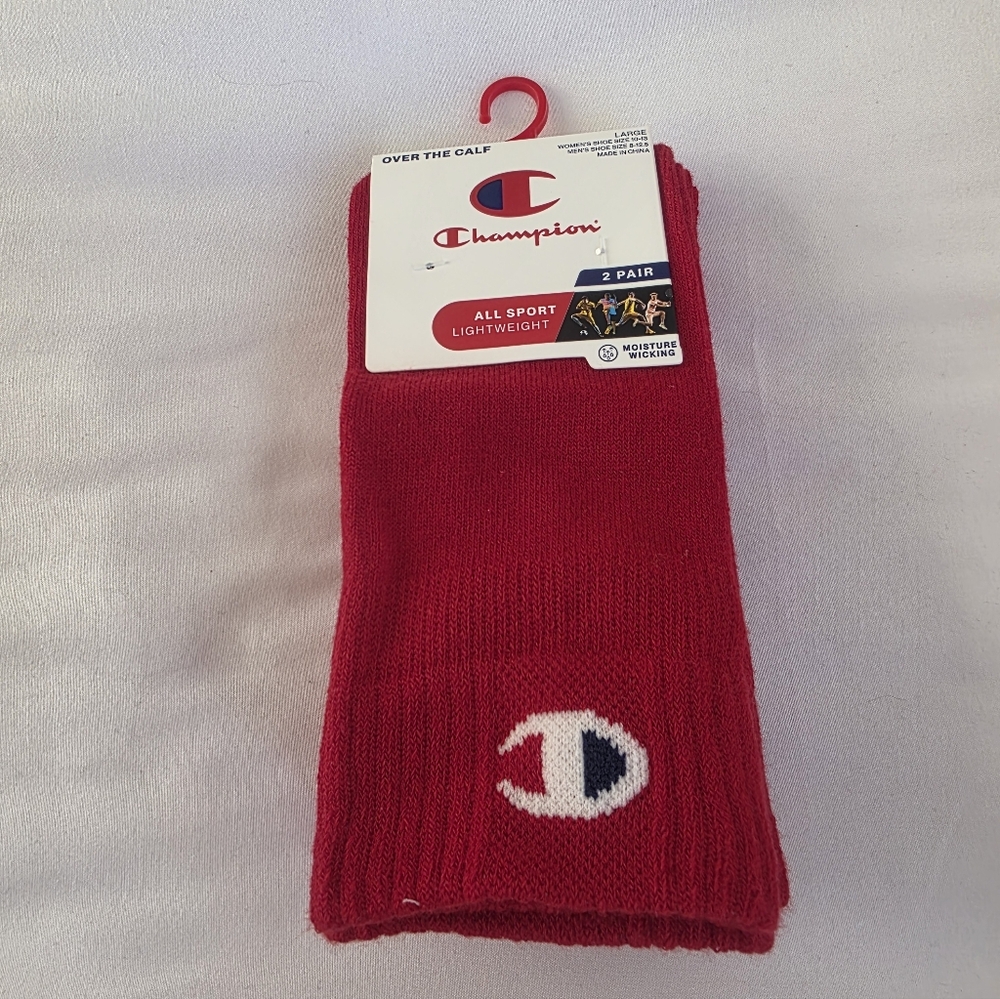 Champion Bold Red Athletic Over The Calf Socks NWT Size Large